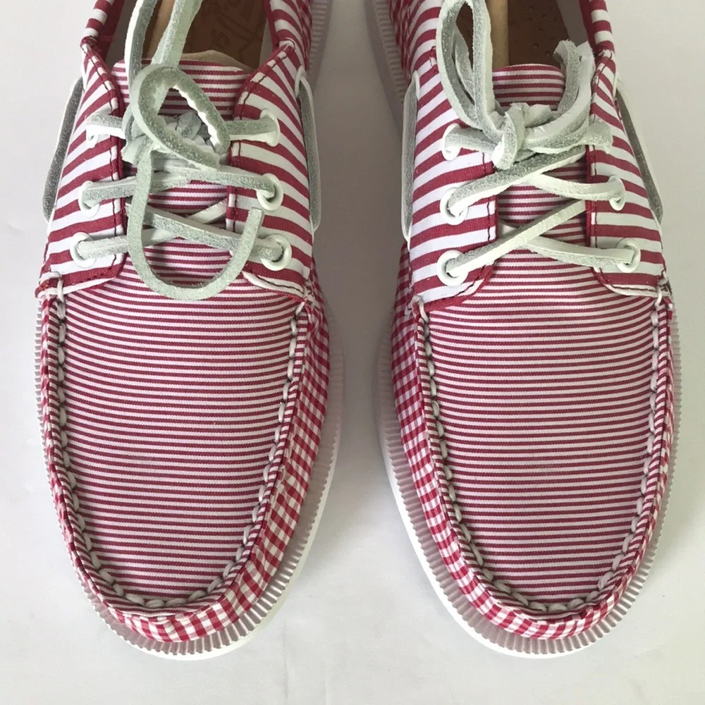 Sperry Leather 3-Eye Boat Shoe Red Gingham 7.5